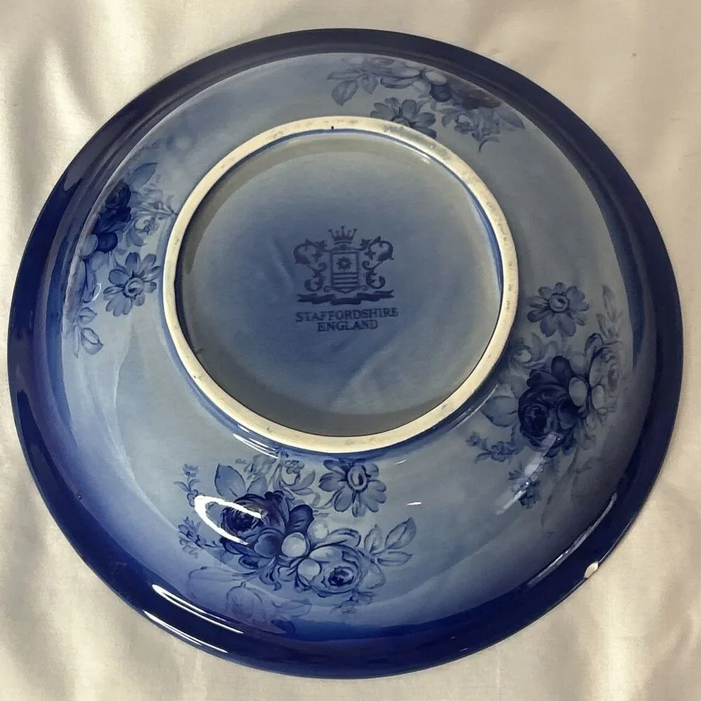 Vintage Staffordshire of England Flow blue Floral Pitcher and Bowl Set